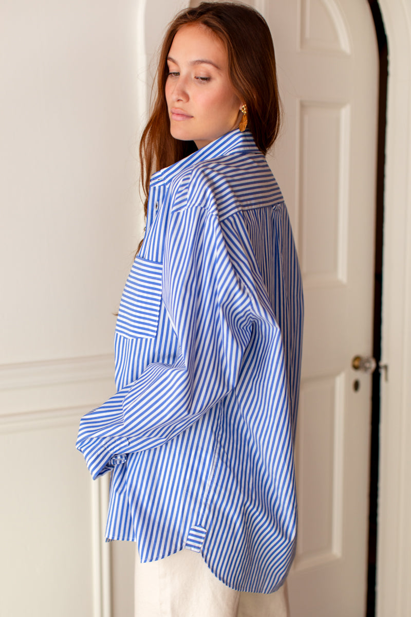 Ryan Shirt Bias Pocket - Miller Stripe Bright Blue