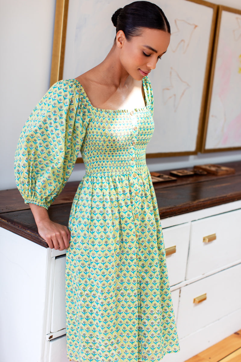 Santiago 2 Long Sleeve Dress - Little Frances Celadon Organic