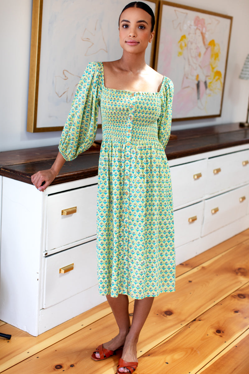 Santiago 2 Long Sleeve Dress - Little Frances Celadon Organic