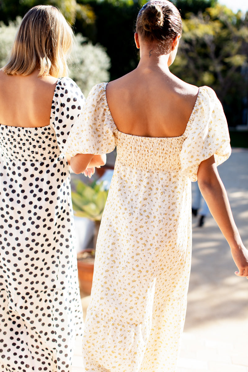 Santiago Maxi Dress - Handpainted Dots Pearl + Polar Linen