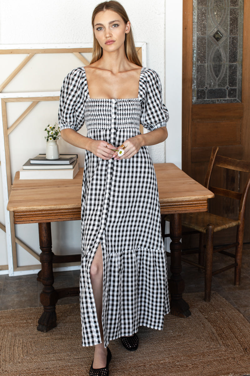 Santiago 3 Maxi Dress - Black + White Check XS/S Santiago 3 Maxi Dress - Black + White Check XS/S