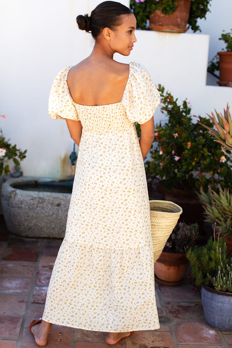 Santiago Maxi Dress - Anne Flowers Gold Linen