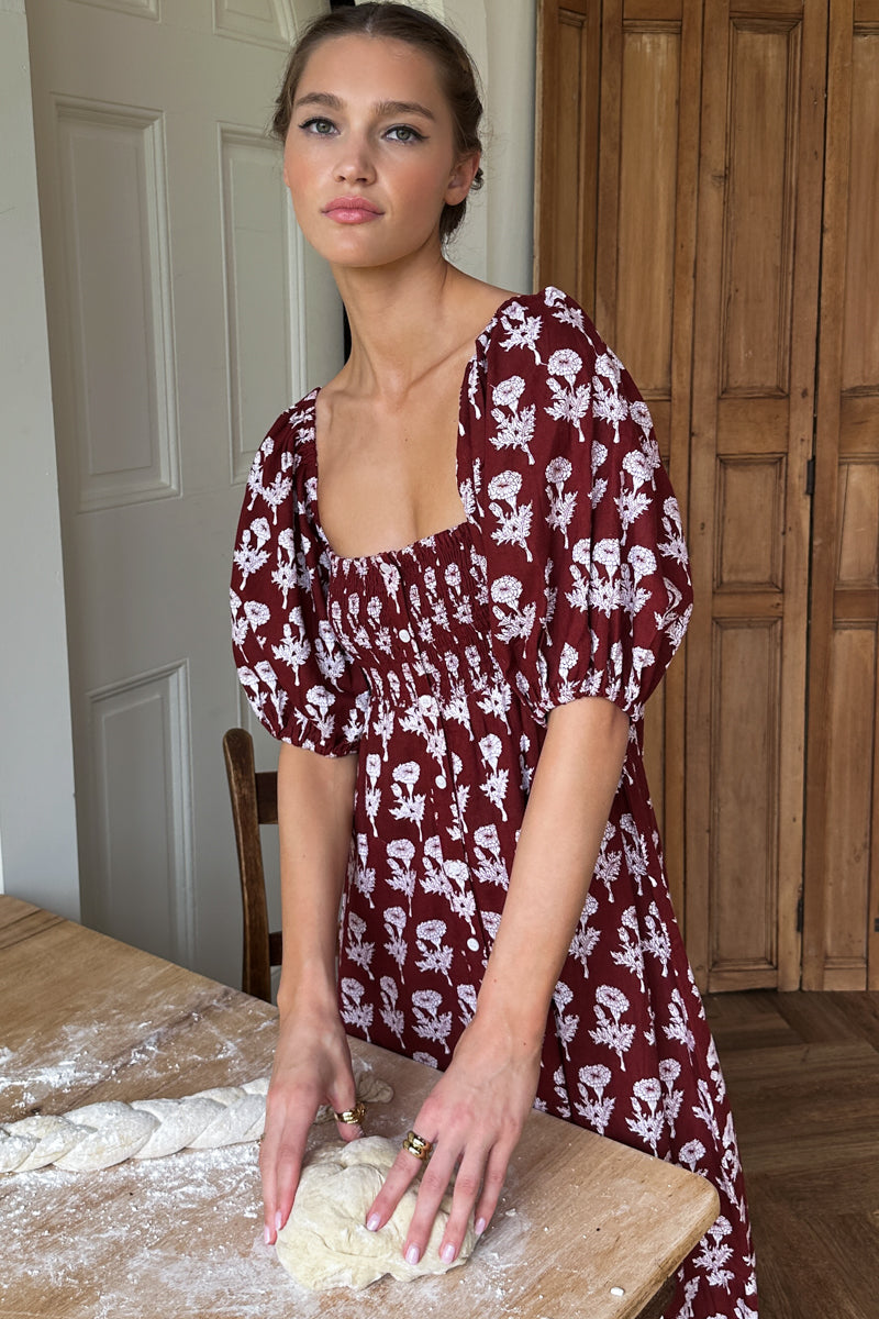 Santiago 4 Maxi Dress - Pressed Marigolds Rouge Linen