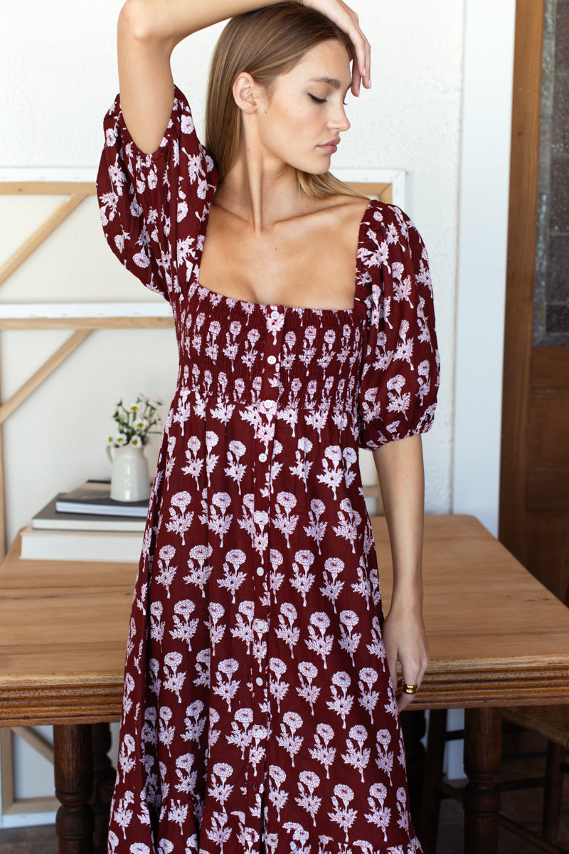 Santiago 4 Maxi Dress - Pressed Marigolds Rouge Linen