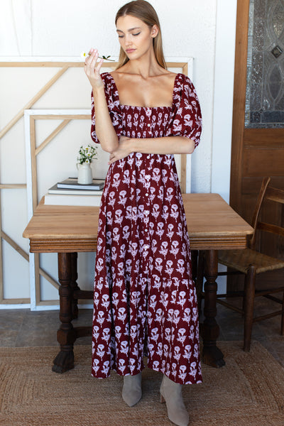 Santiago 4 Maxi Dress - Pressed Marigolds Rouge Linen