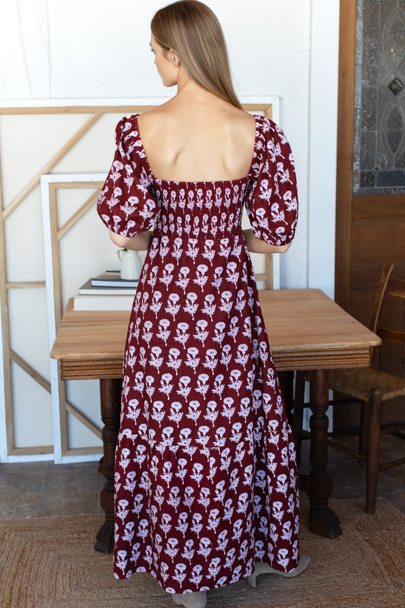 Santiago 4 Maxi Dress - Pressed Marigolds Rouge Linen