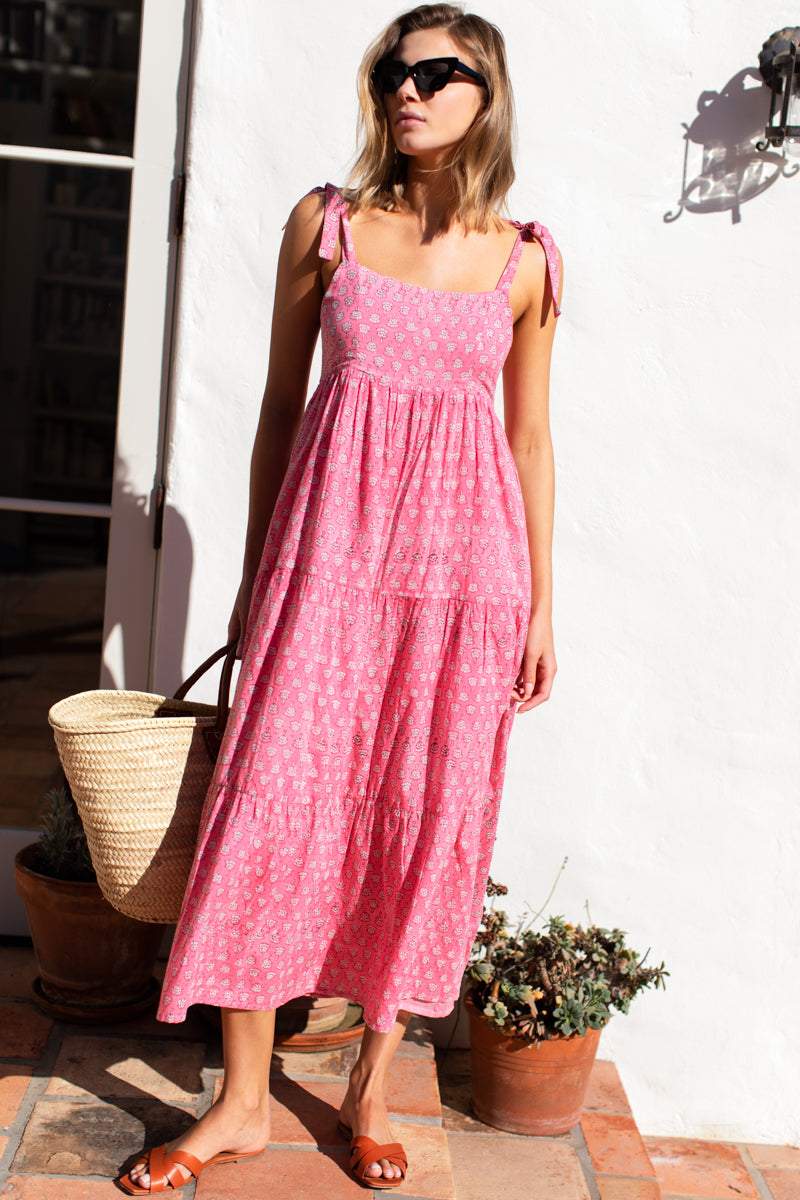 Sara Tier Dress - Cherry Blossom Blush Organic