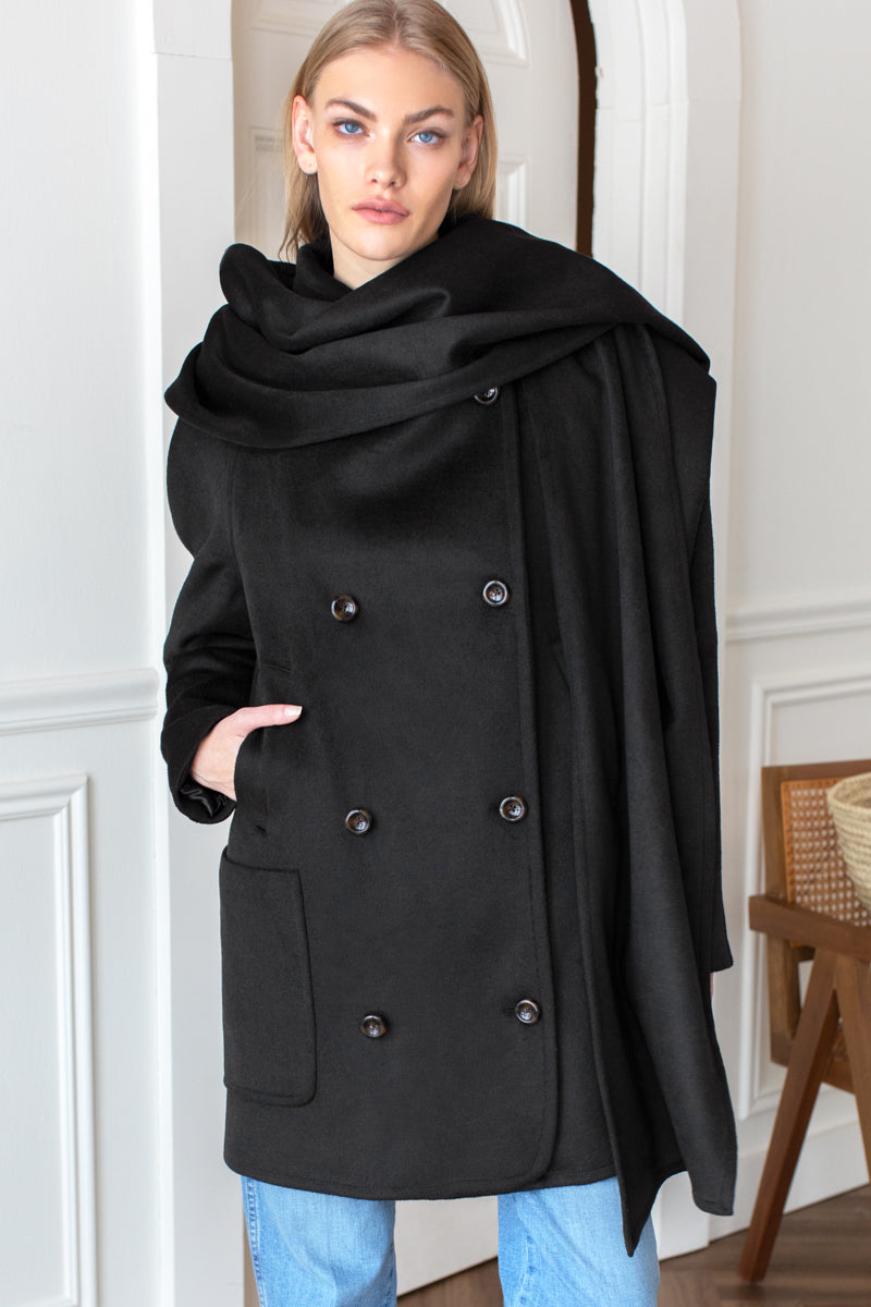 Scarf Coat - Black Wool