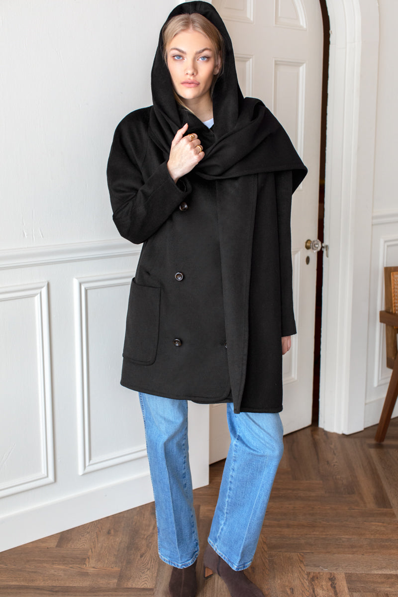 Scarf Coat - Black Wool