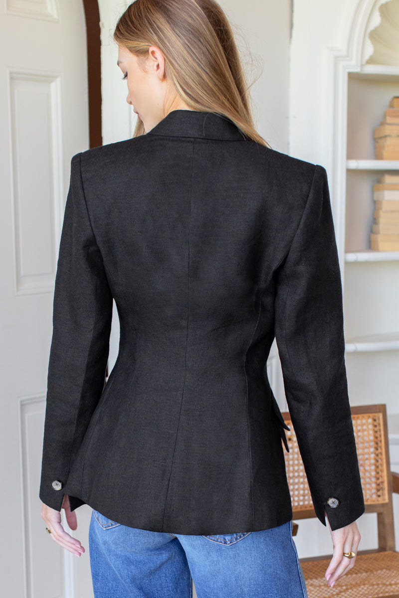 Sculptural Pocket Blazer - Black Nevada Linen