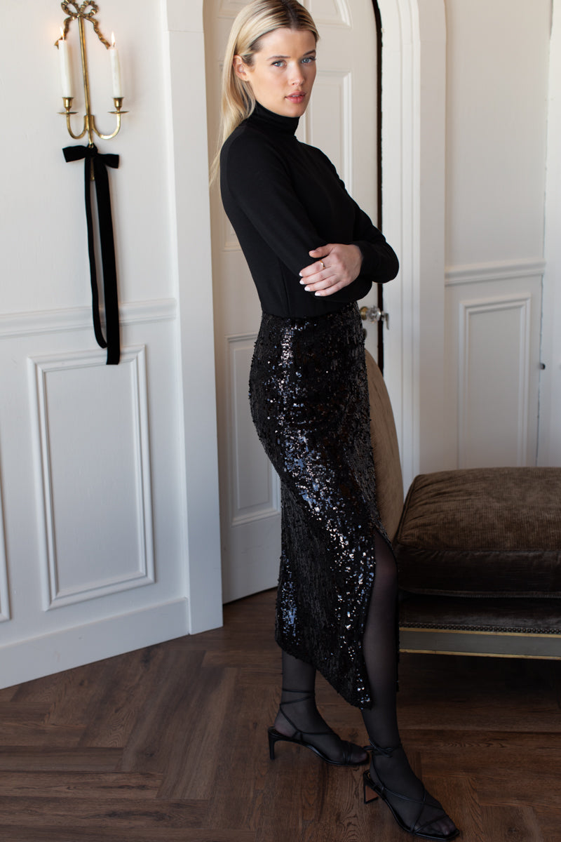 Sequin Pencil Skirt - Black Sequin
