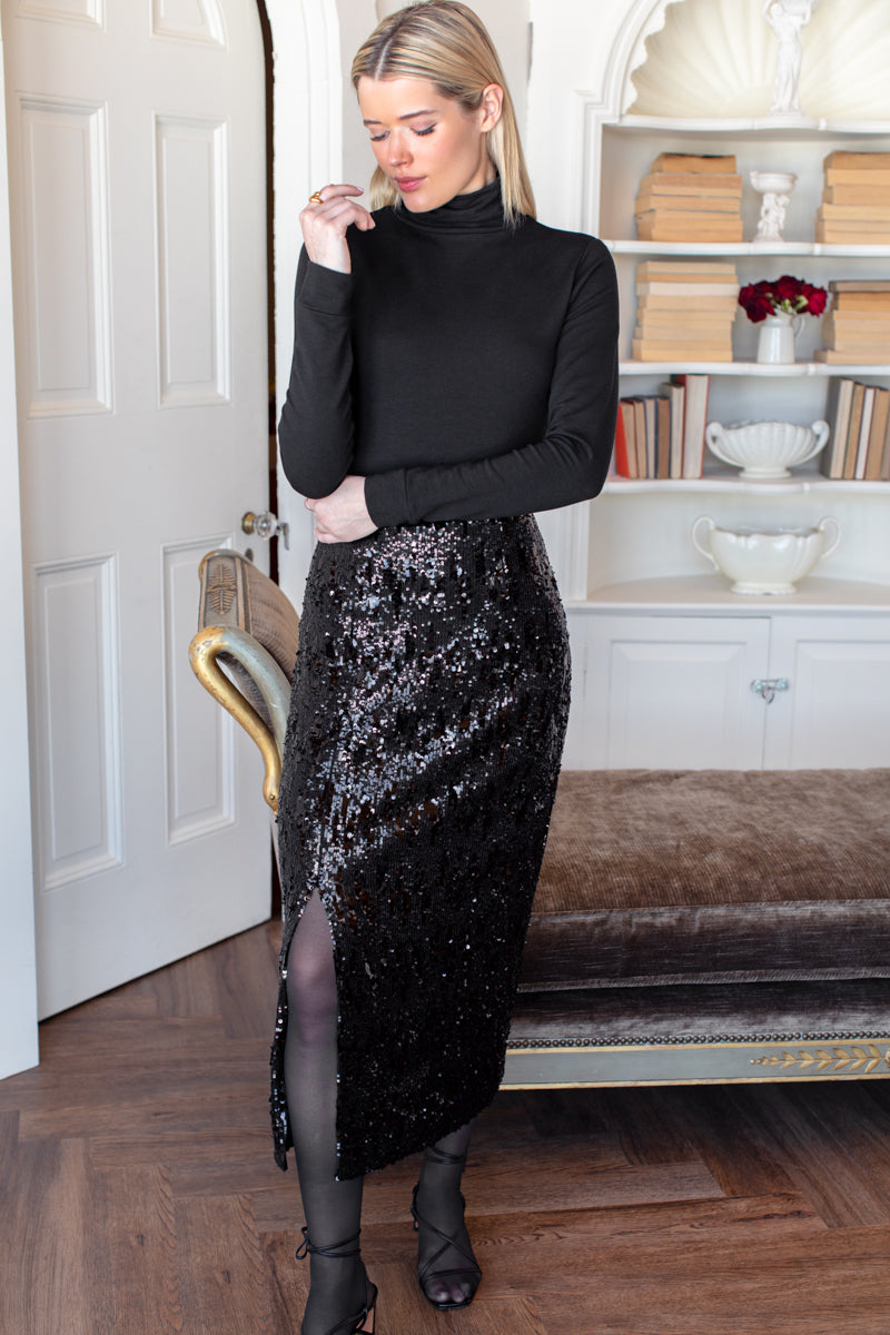 Sequin Pencil Skirt - Black Sequin