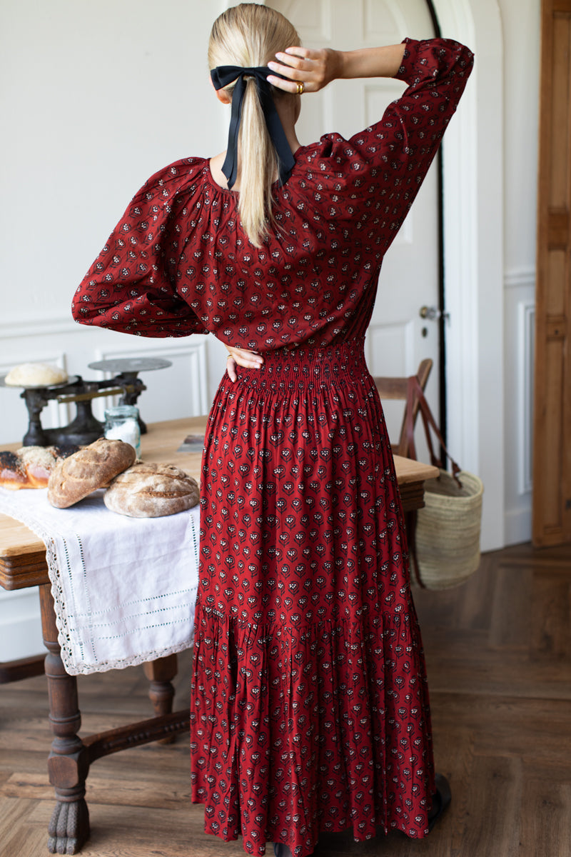 Shirred Skirt - Lantern Flower Rouge