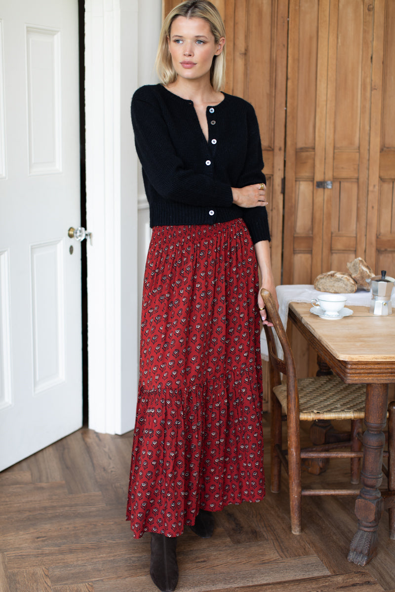 Shirred Skirt - Lantern Flower Rouge