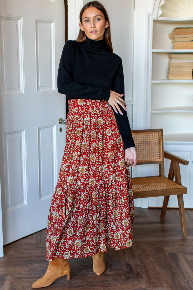 Shirred Skirt - Navi Print