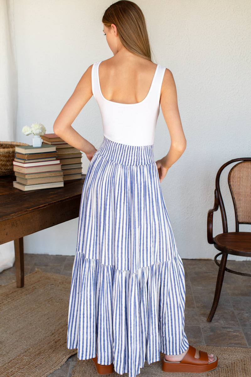 Shirred Skirt - Ocean Stripe