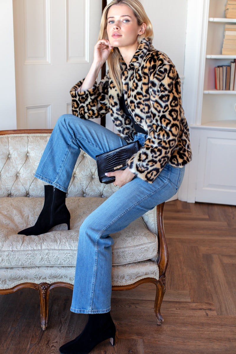 Short 60s Coat - Leopard Fur