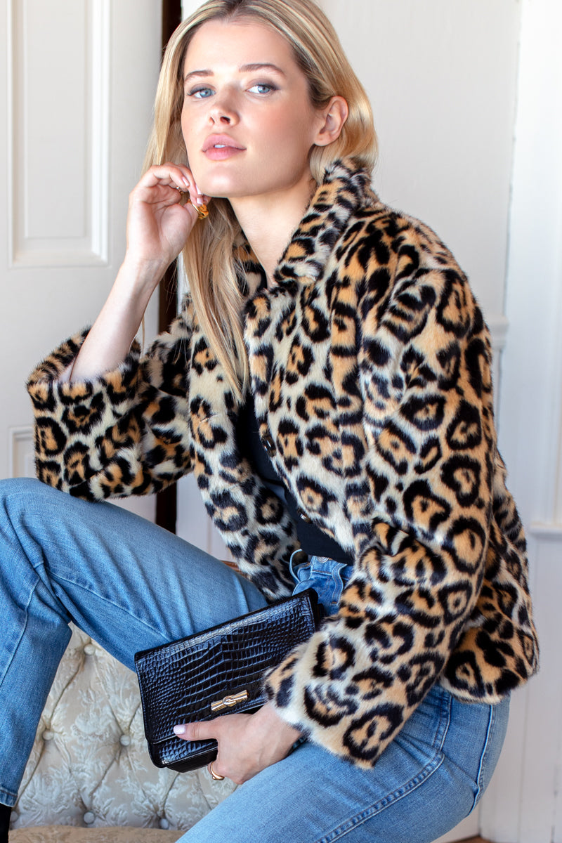 Short 60s Coat - Leopard Fur