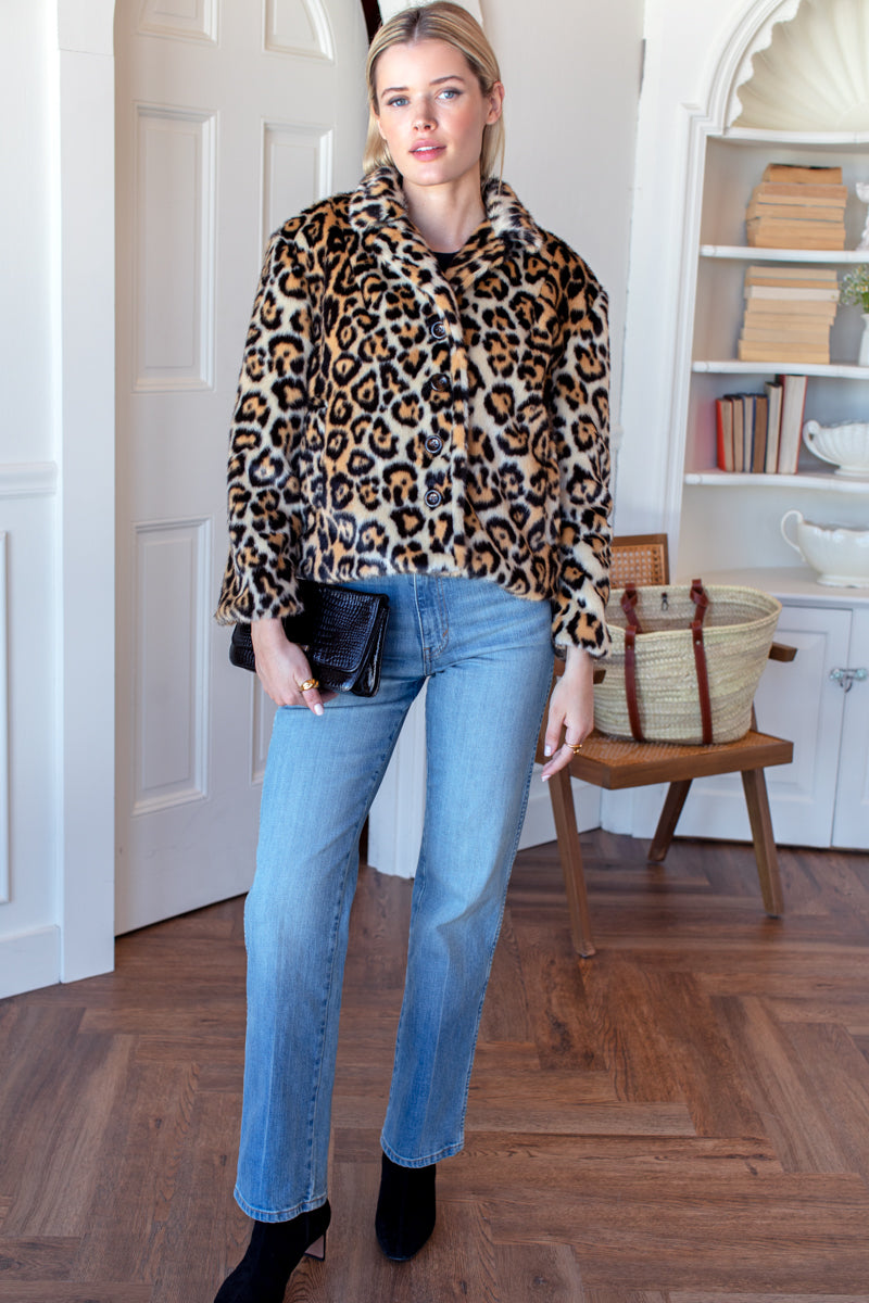 Short 60s Coat - Leopard Fur