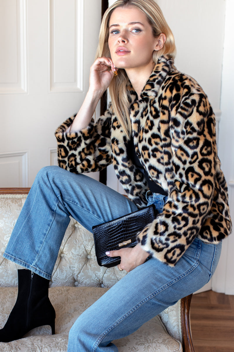 Short 60s Coat - Leopard Fur
