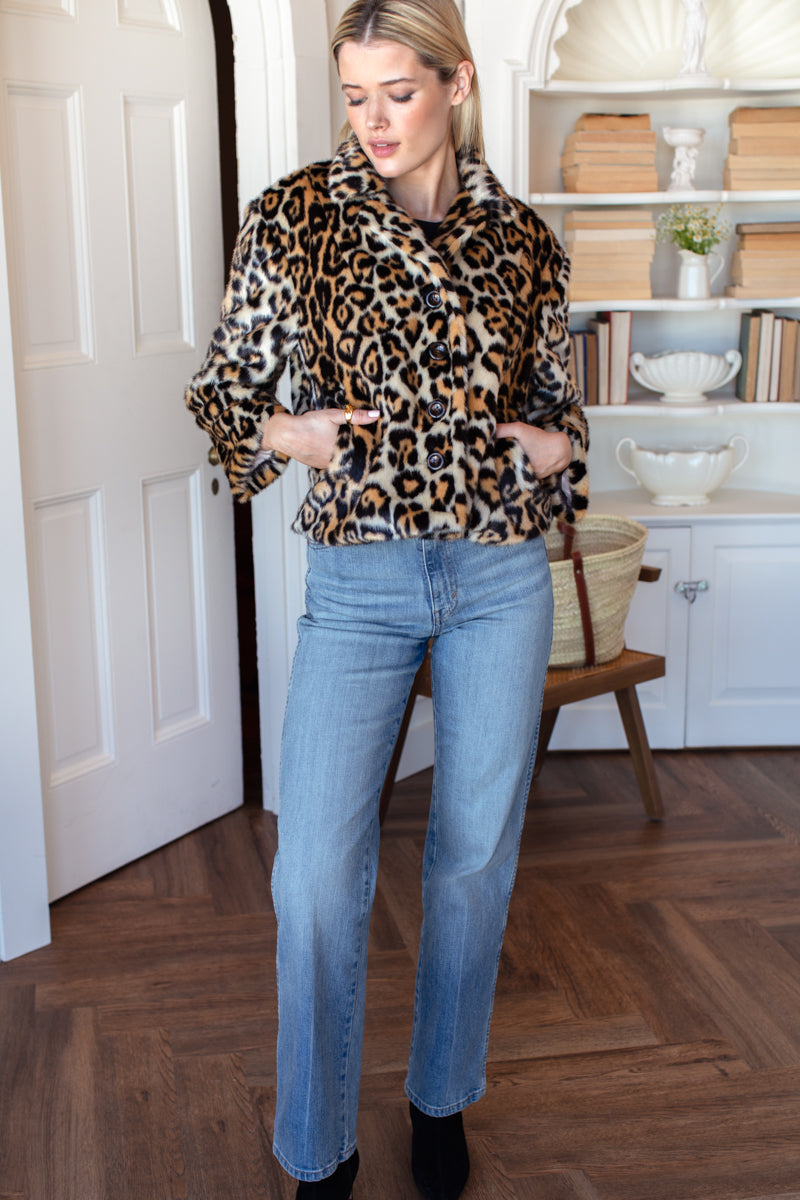 Short 60s Coat - Leopard Fur