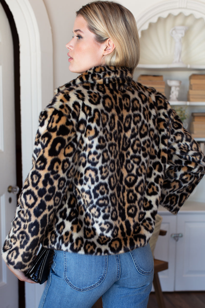 Short 60s Coat - Leopard Fur