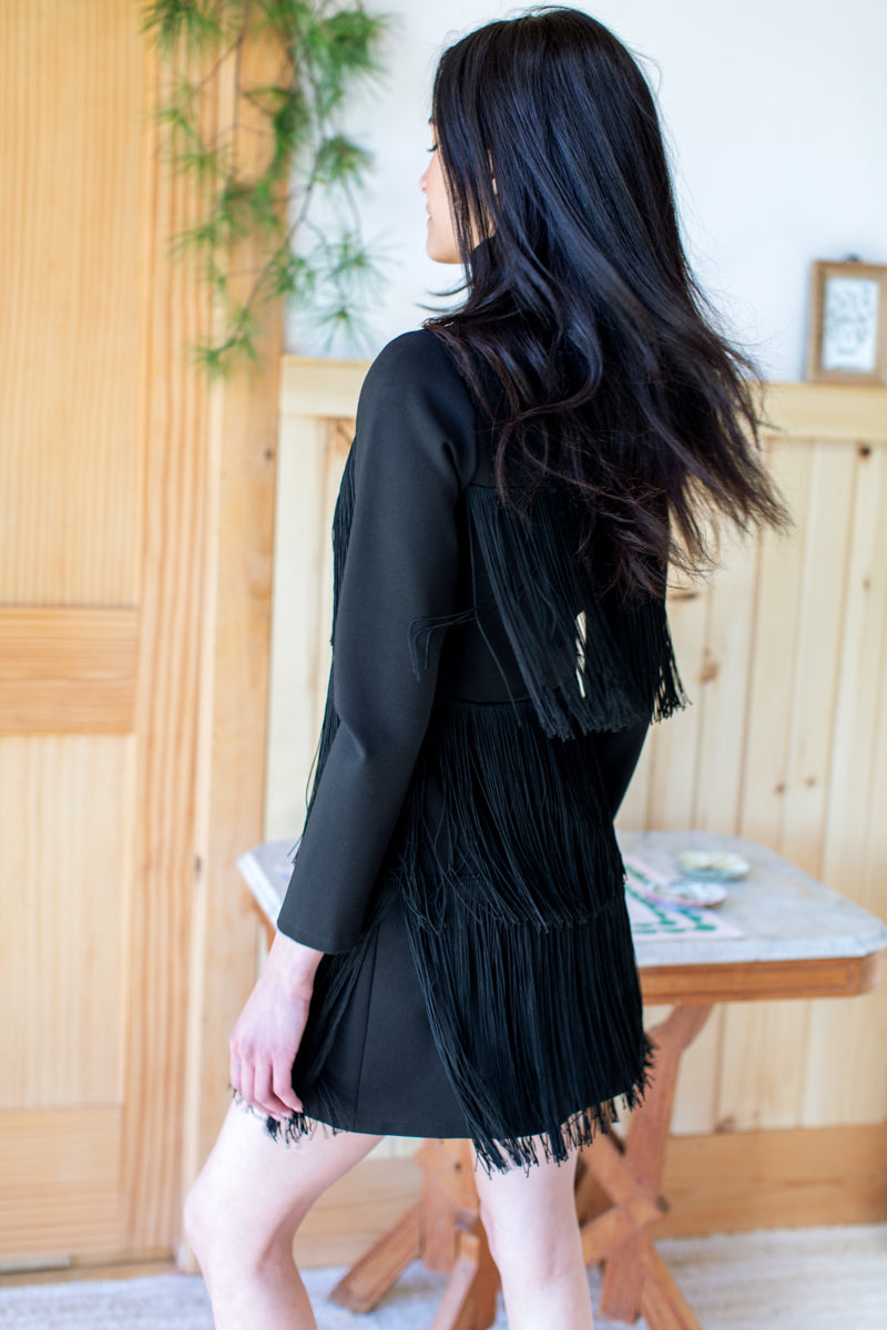 Short Fringe Dress - Black Ponte XXS Short Fringe Dress - Black Ponte XXS