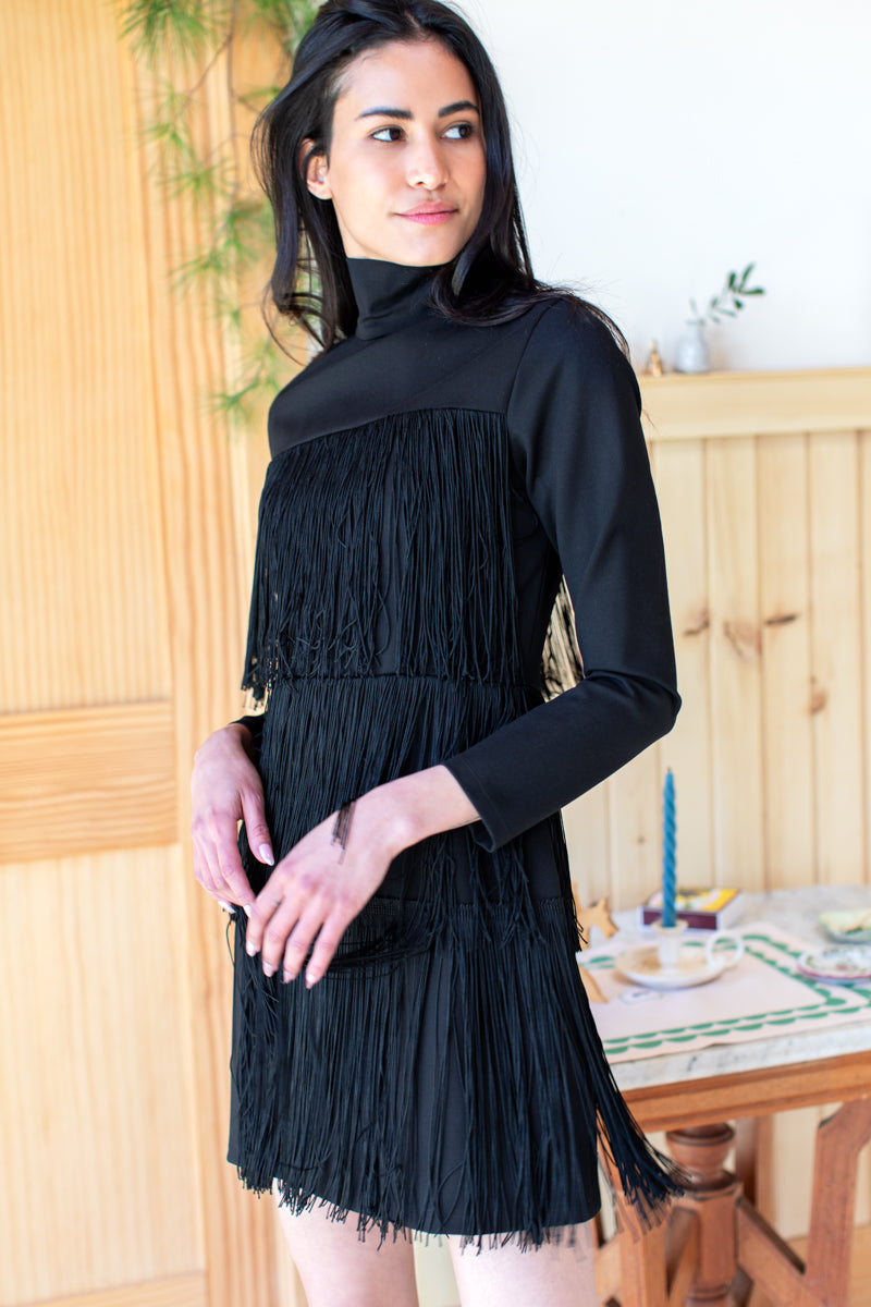 Short Fringe Dress - Black Ponte XS Short Fringe Dress - Black Ponte XS