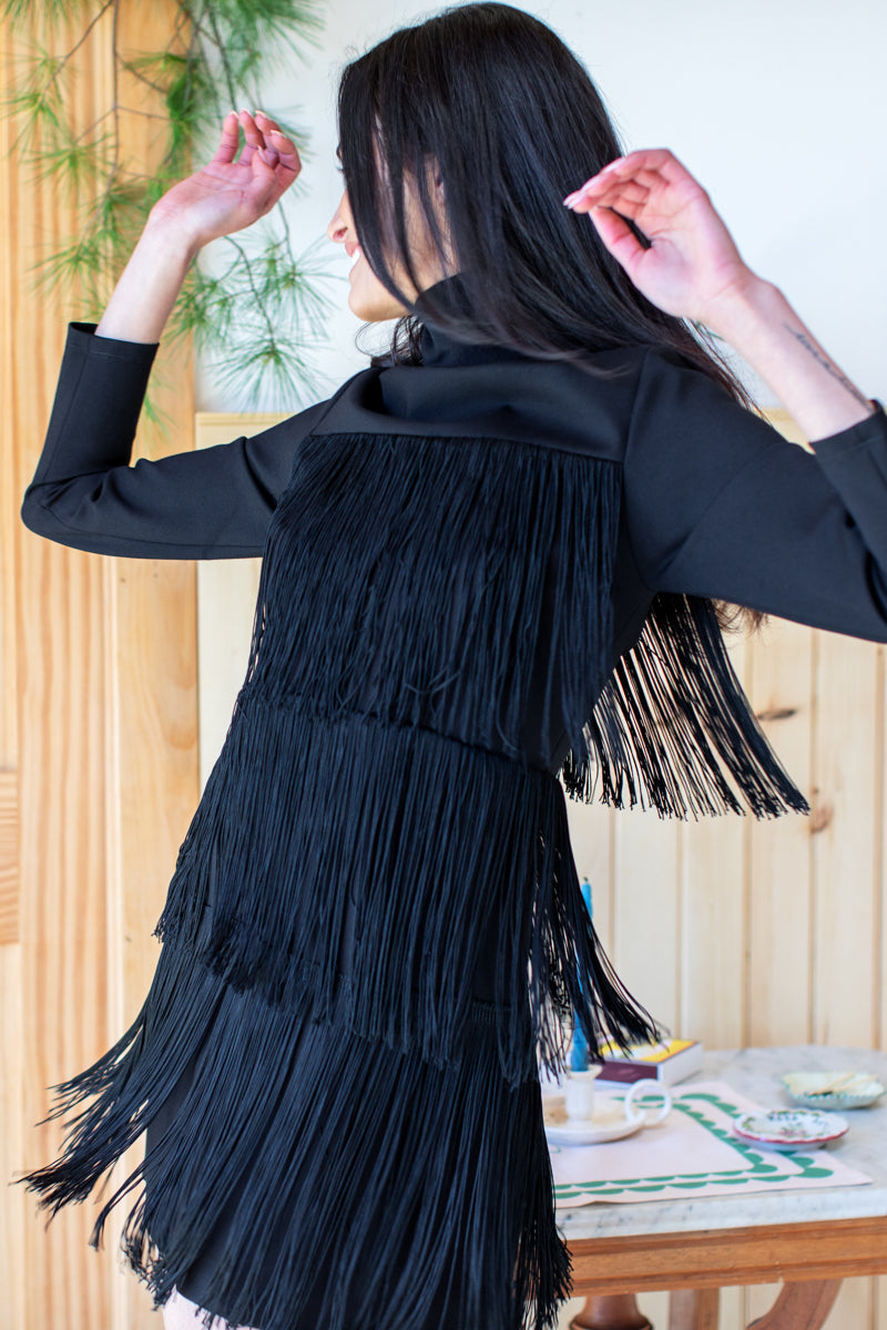 Short Fringe Dress - Black Ponte XXS Short Fringe Dress - Black Ponte XXS