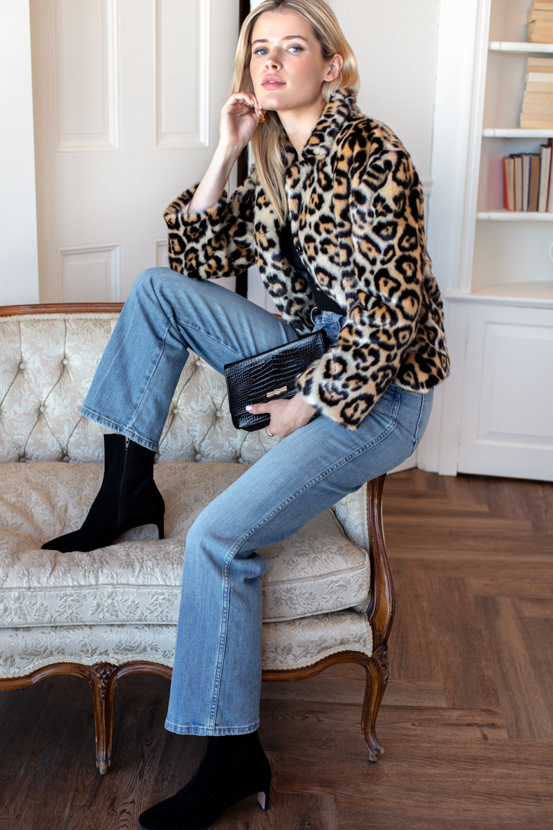 Short 60s Coat - Leopard Fur