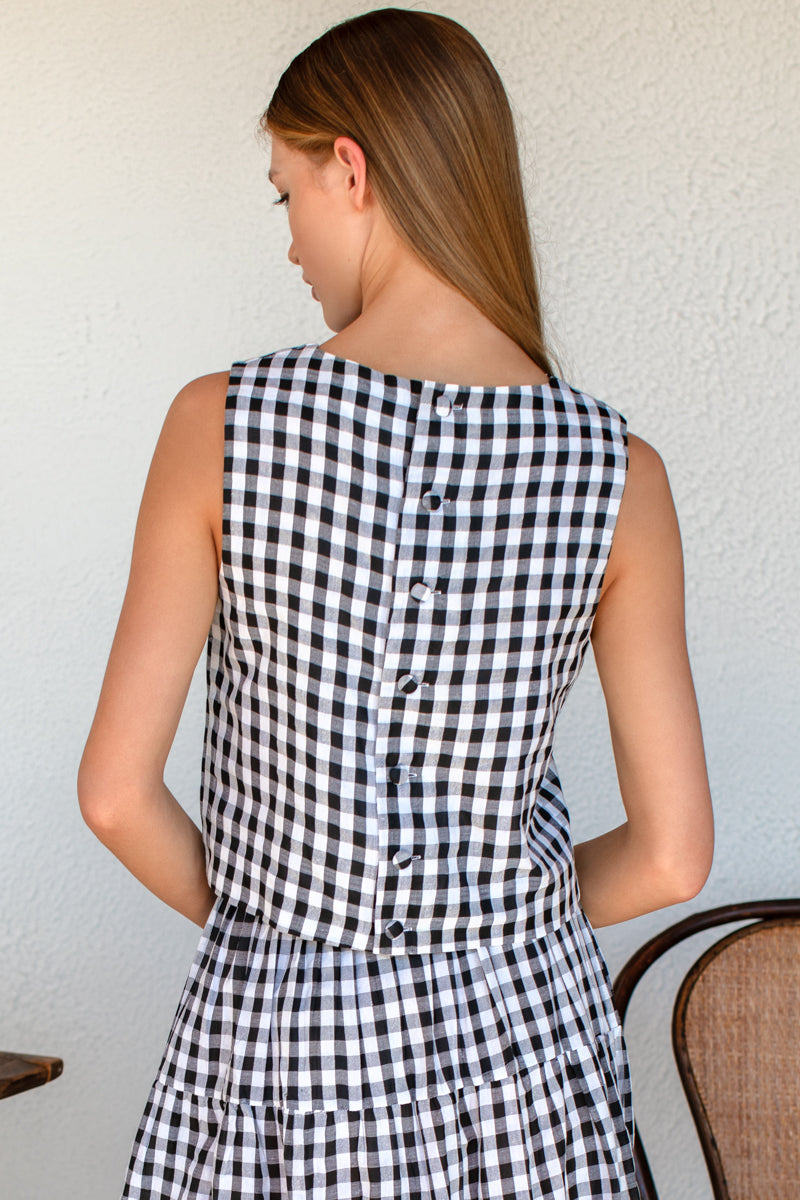 Studio Boxy Top - Black + White Check