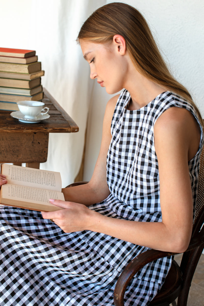 Single Tier Maxi Skirt - Black + White Check