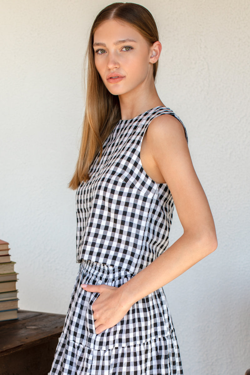 Studio Boxy Top - Black + White Check