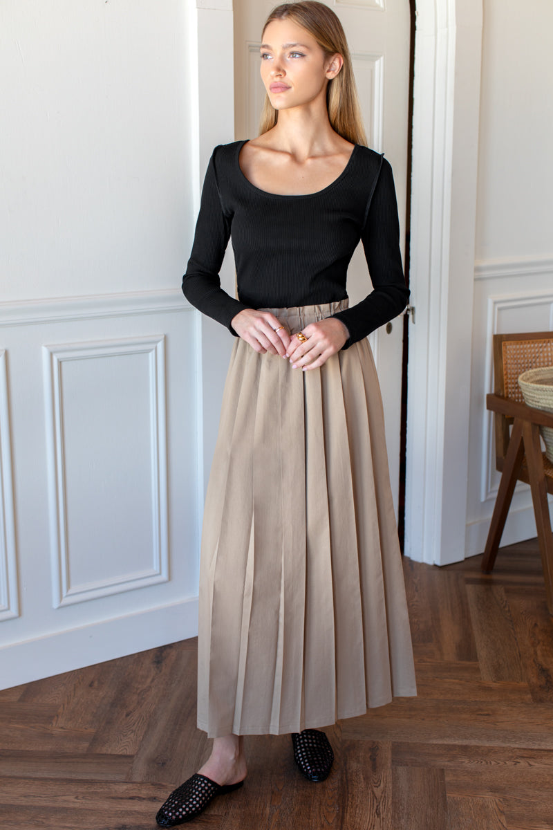 Soft Pleated Maxi Skirt - Umber