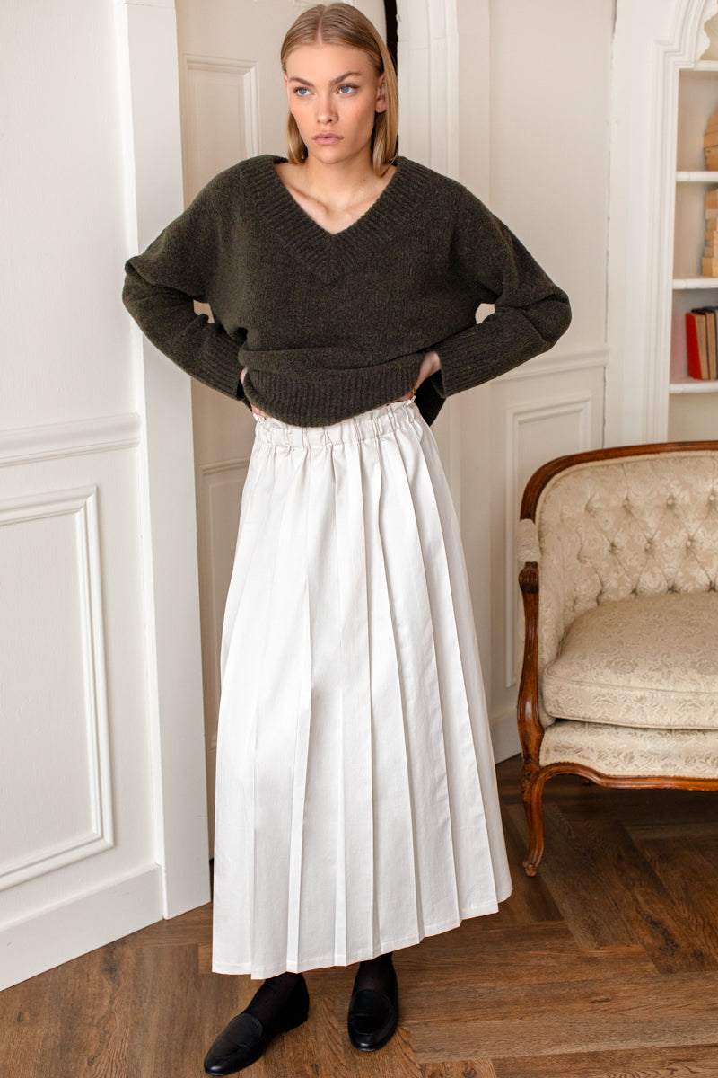 Soft Pleated Maxi Skirt - White Swan