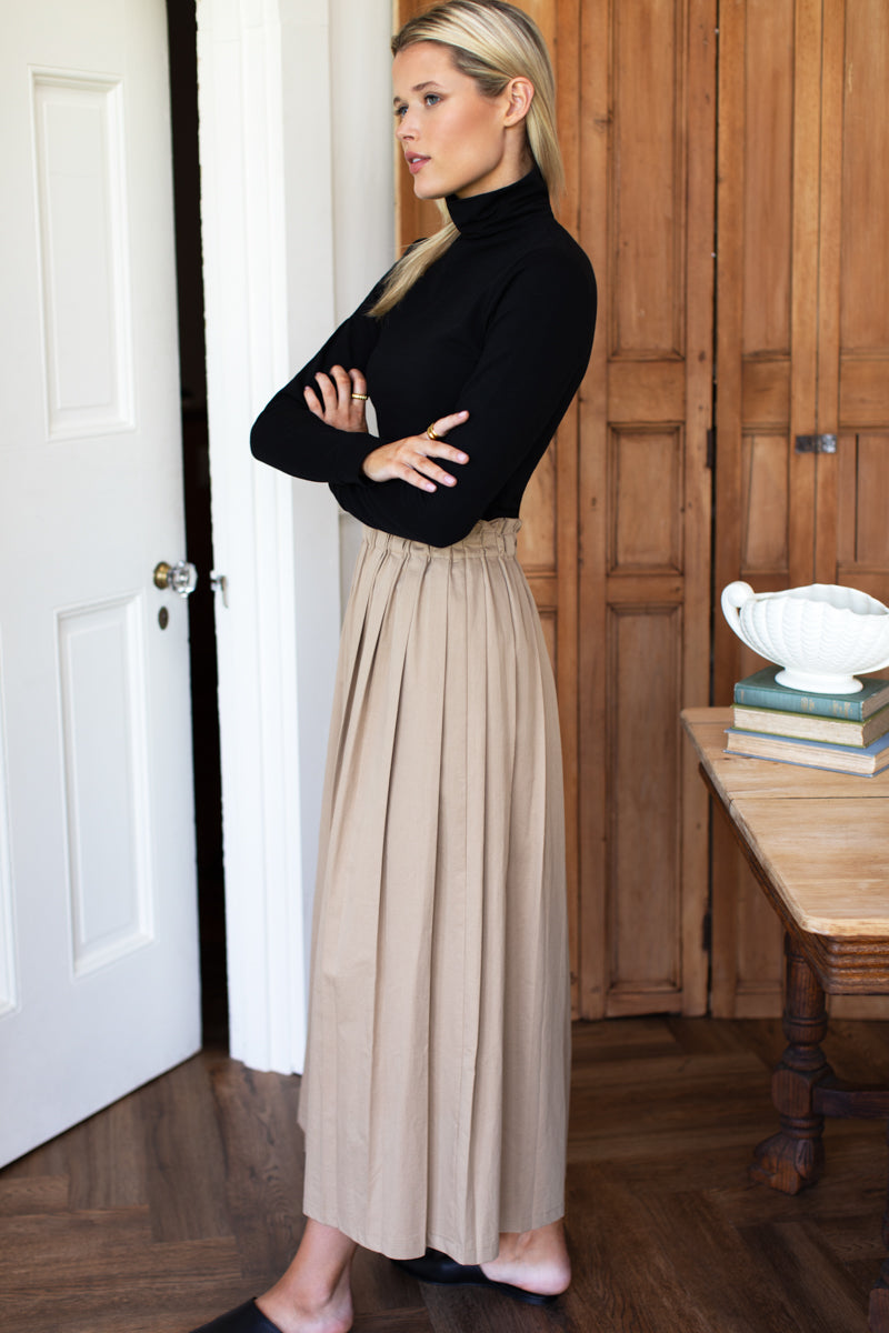 Soft Pleated Maxi Skirt - Umber