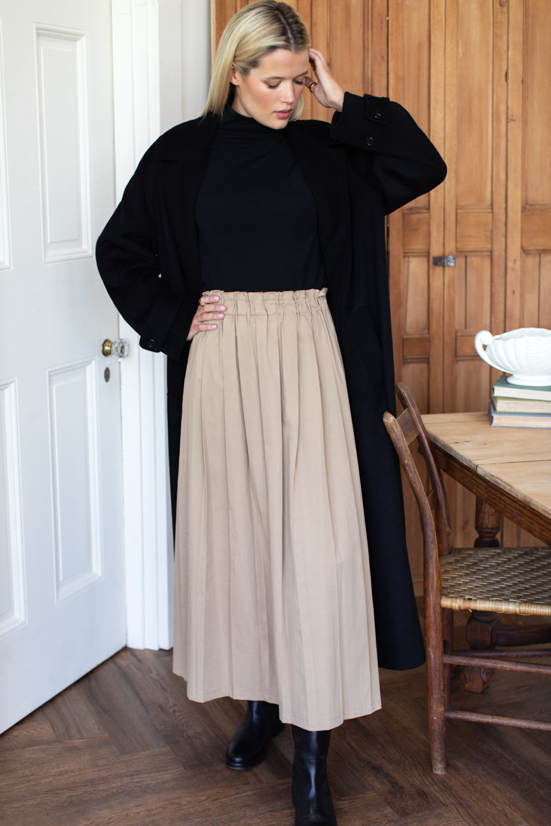 Soft Pleated Maxi Skirt - Umber
