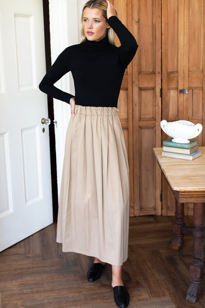 Soft Pleated Maxi Skirt - Umber