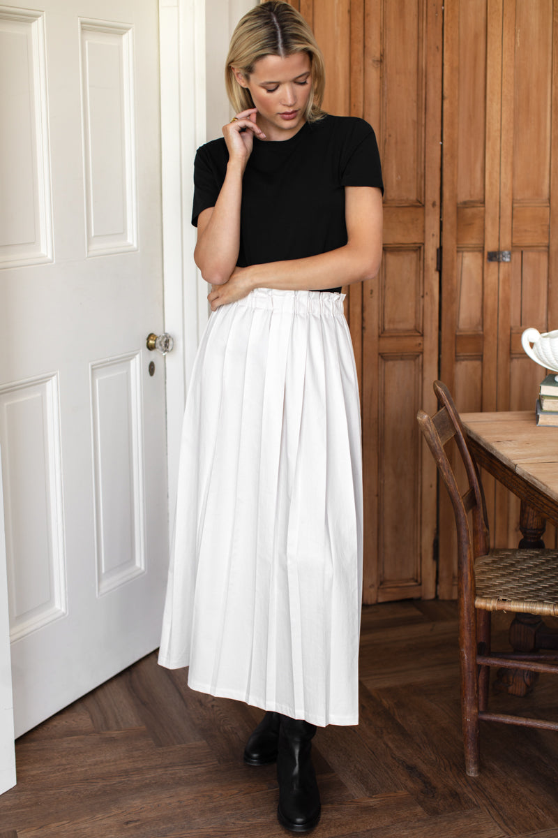 Soft Pleated Maxi Skirt - White Swan