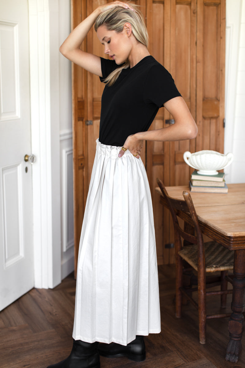 Soft Pleated Maxi Skirt - White Swan