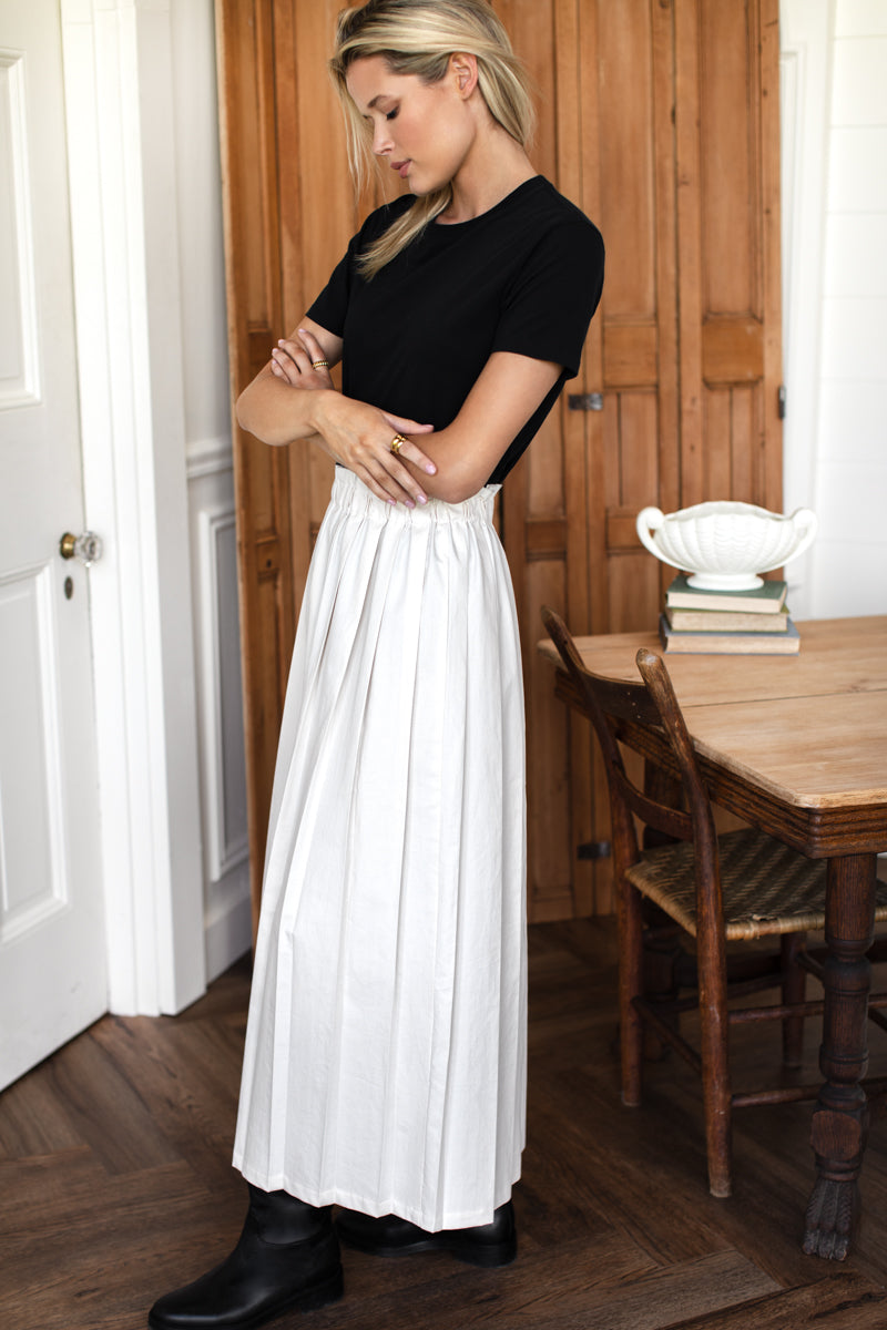 Soft Pleated Maxi Skirt - White Swan