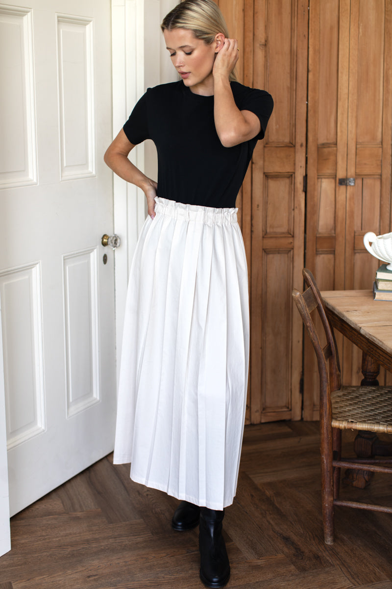 Soft Pleated Maxi Skirt - White Swan