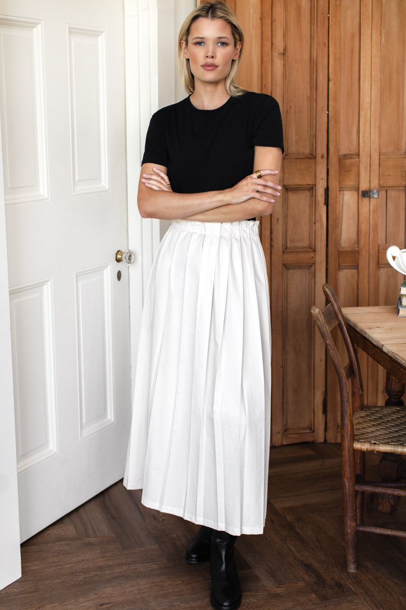 Soft Pleated Maxi Skirt - White Swan