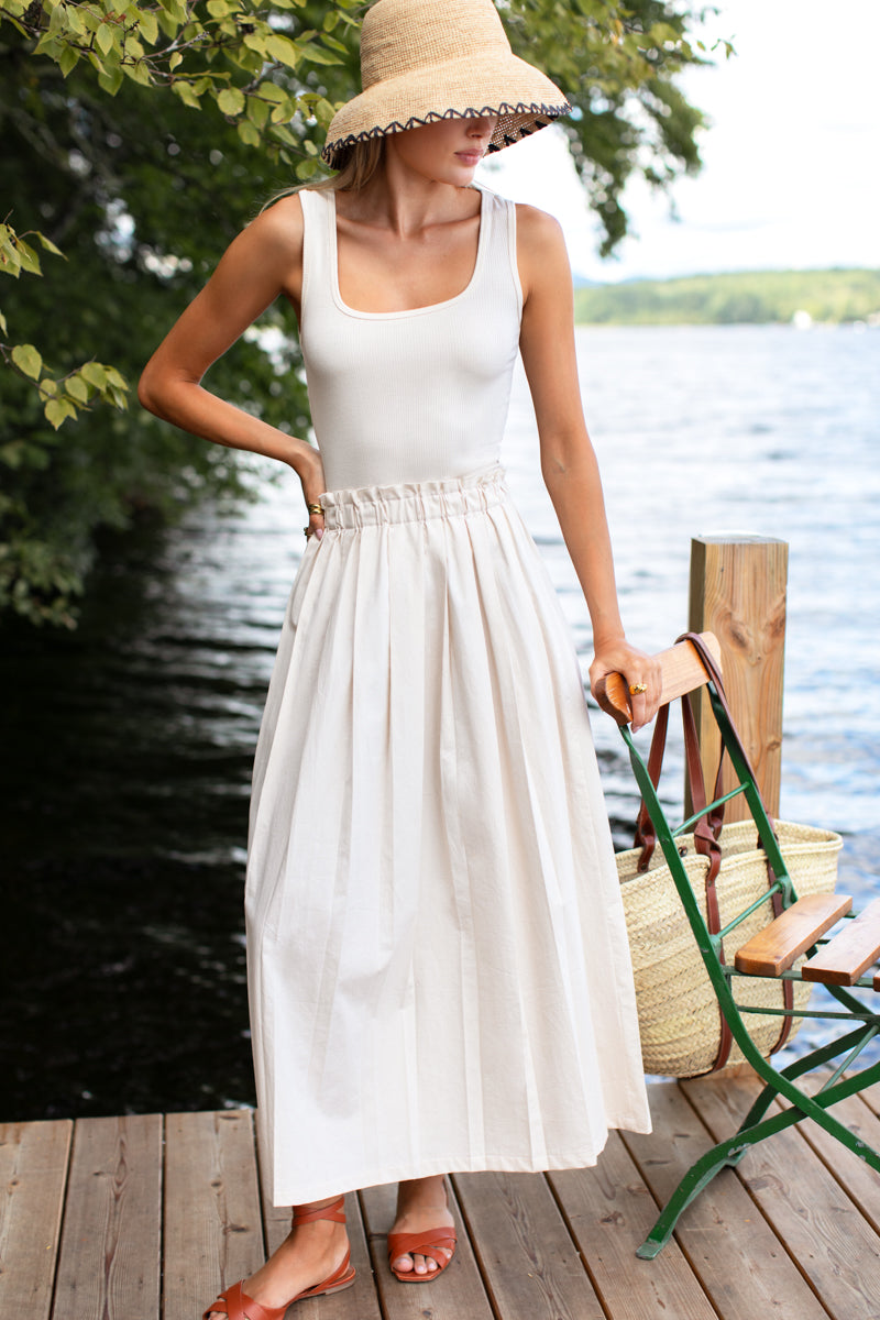 Soft Pleated Maxi Skirt - White Swan