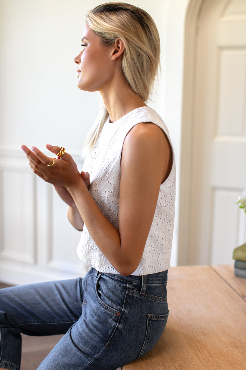 Studio Boxy Top - Salt Eyelet