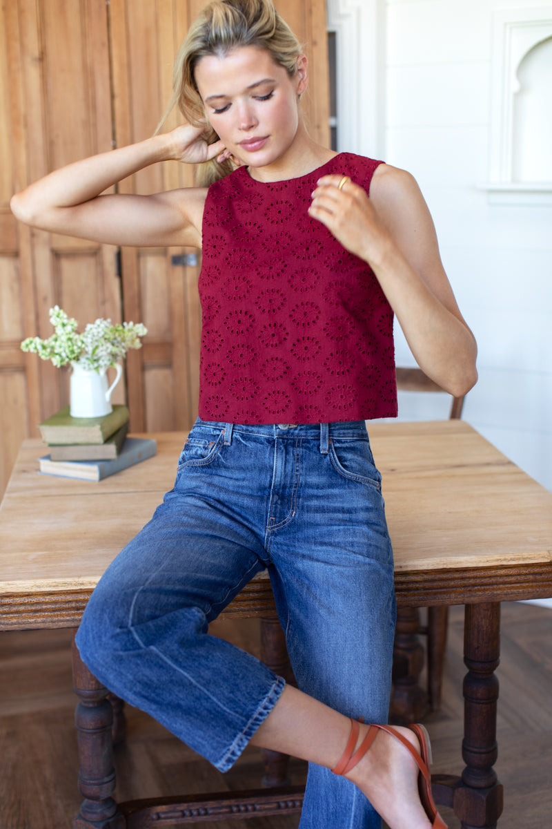 Studio Boxy Top - Rouge Eyelet