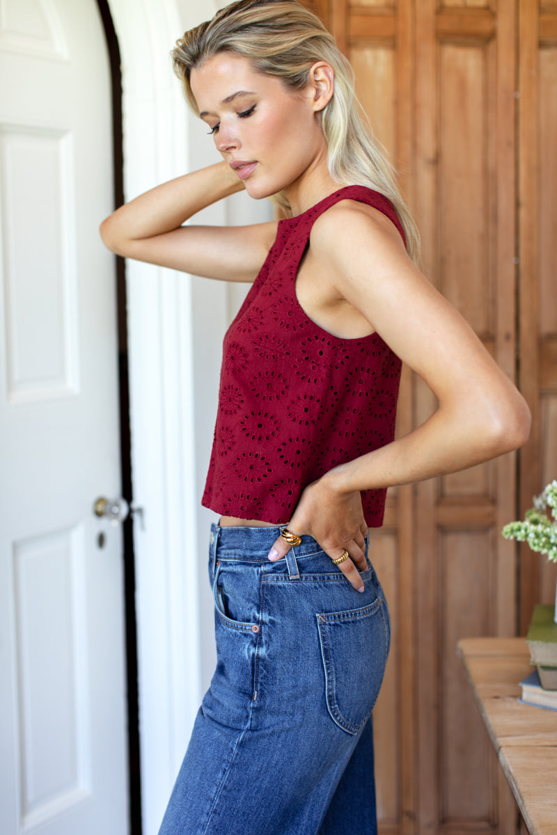 Studio Boxy Top - Rouge Eyelet