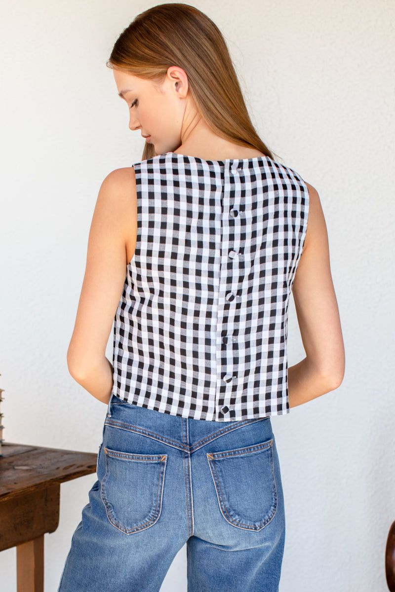 Studio Boxy Top - Black + White Check