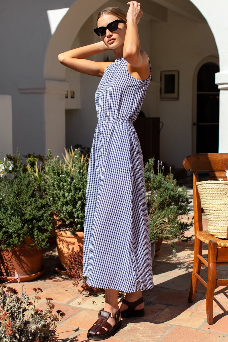 Studio Sundress  - Navy + White Seersucker Check