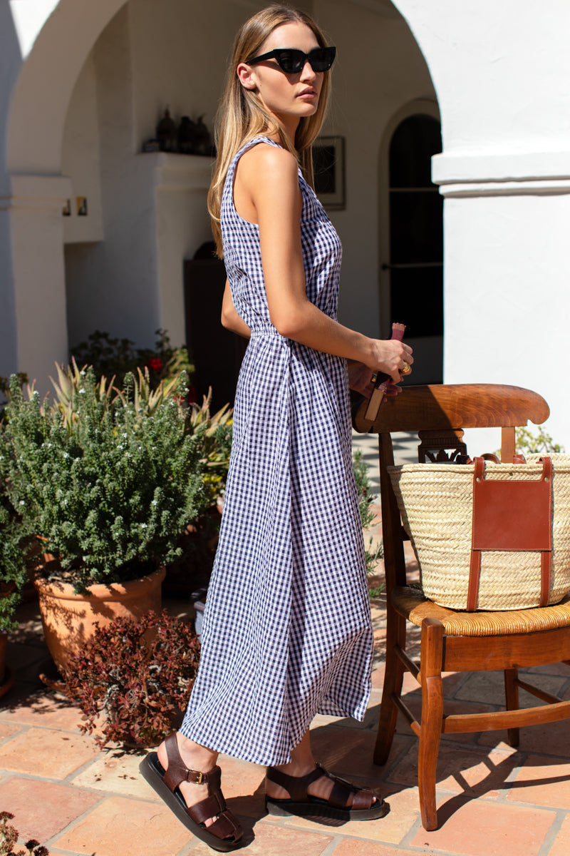 Studio Sundress  - Navy + White Seersucker Check